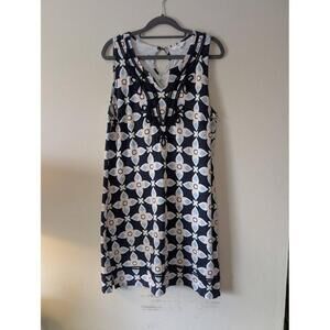 Crown Ivy Dress Womens Size Medium blue white Sleeveless Geometric Pattern Moder